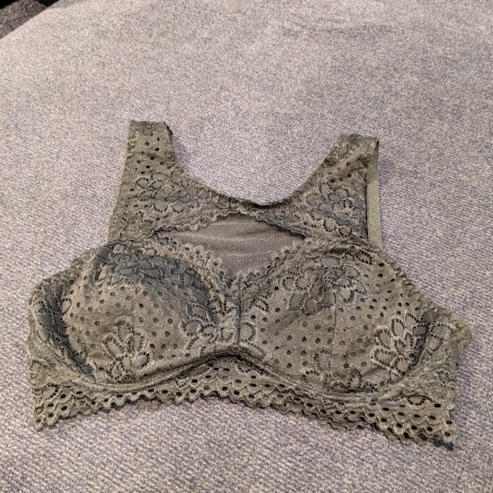 Olive lace bralette with mesh insert